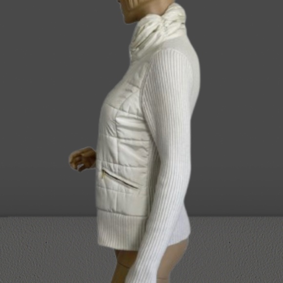 Cache knit puffy jacket sweater vest zip up pockets ruched collar cute - Picture 4 of 17